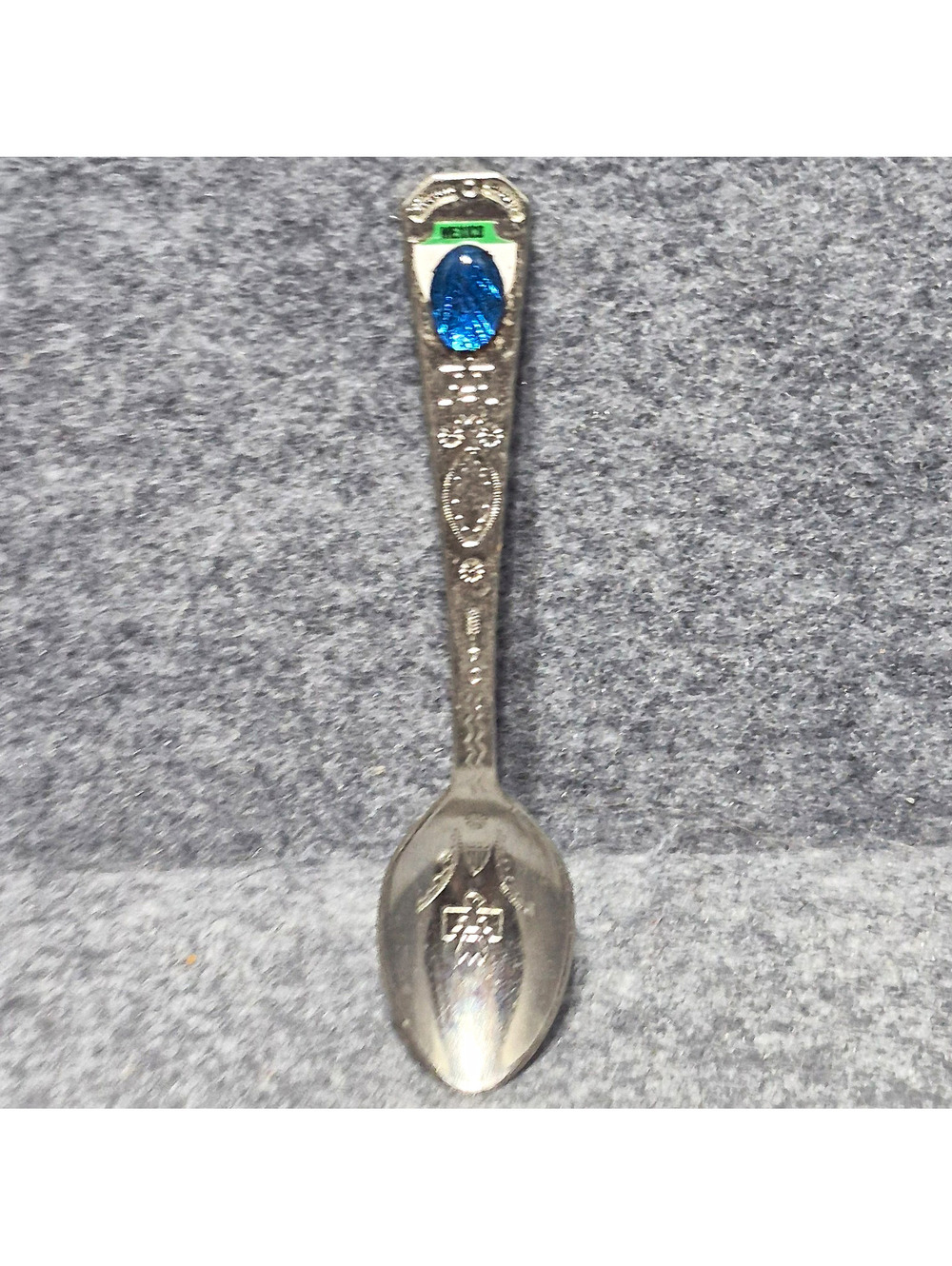 Mexico Souvenir Spoon with Blue Stone Handle - Region of Origin Mexico